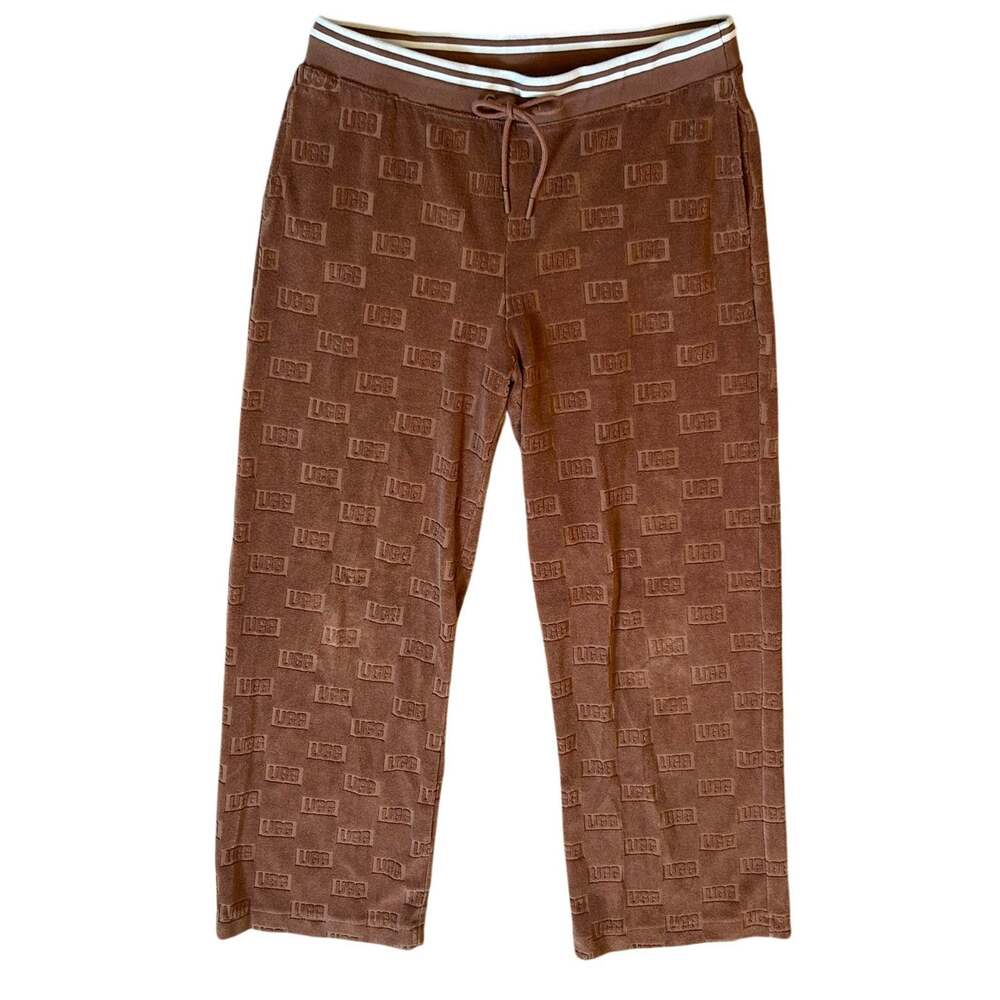 UGG Brown Logo Jacquard Terry Cloth Wide Leg Sweatpants Women's Size L Gorpcore